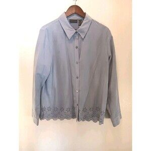 Relativity Faux Suede Button Down Shirt Blue Scalloped Eyelet Hem XL Soft